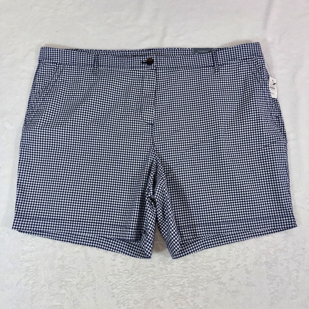 NWT Talbots Relaxed Chino 7" Shorts Women's Plus Size 20W‎ Blue White Check